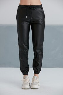 Женские черные кожаные брюки с эластичной резинкой для джоггеров ECROU