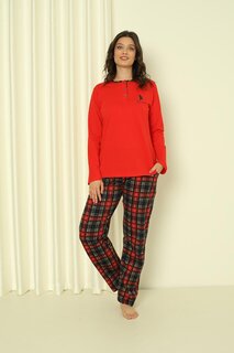 Женский пижамный комплект из одного джерси с длинными рукавами в мелкую клетку из хлопка, сезонный W20322245 ahengim, красный