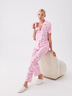 Женский пижамный комплект с короткими рукавами и воротником рубашки Барби с принтом LCW DREAM