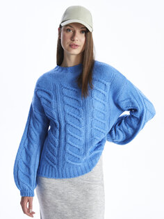 Женский трикотажный свитер с круглым вырезом и объемными рукавами с собственным узором XSIDE