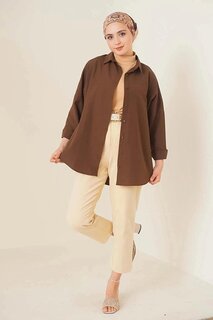 Женский хиджаб, коричневая длинная базовая рубашка широкого кроя HZL24W-BD139001 hazelin