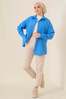 Женский хиджаб, ярко-синяя длинная базовая рубашка широкого кроя HZL24W-BD139001 hazelin