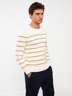 Мужской трикотажный свитер в полоску с круглым вырезом и длинными рукавами SOUTHBLUE, бежевый полосатый