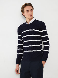 Мужской трикотажный свитер в полоску с круглым вырезом и длинными рукавами SOUTHBLUE, темно-синий в полоску