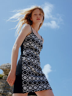 Женское платье с кружевным ремешком и U-образным вырезом LCW Limited