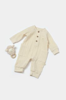 Муслиновый комбинезон с карманами BabyCosy Organic Wear, камень