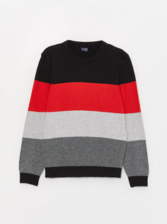 Трикотажный свитер для мальчиков с круглым вырезом и длинными рукавами с цветными блоками LCW Kids, красный полосатый