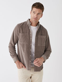 Бархатная мужская рубашка обычного кроя с длинным рукавом LCWAIKIKI Classic, серый