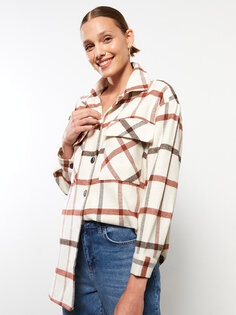 Женская габардиновая куртка-рубашка в клетку с длинными рукавами и застежкой на пуговицы спереди LCWAIKIKI Classic, плитка плед