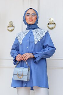 Женская рубашка в хиджабе с кружевной отделкой, синяя Locco
