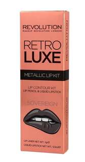 Набор для губ Retro Luxe Metallic, карандаш для губ + блеск для губ Sovereign, 1 г + 5,5 мл Makeup Revolution