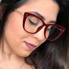 Женские бордовые очки «кошачий глаз» в нулевой оправе, STYLION