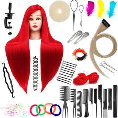 Набор тренировочных головок, синтетические волосы + 80 аксессуаров + ручка, парикмахерская насадка для расчесывания, насадка для упражнений Calissimo, Ilsa 80 Red