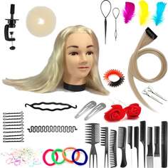 Набор тренировочных головок Aneta 55 Blond, синтетические волосы + 80 аксессуаров + ручка, парикмахерская насадка для расчесывания, насадка для упражнений, Calissimo