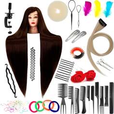 Набор тренировочных насадок Ilsa 90 Brown, синтетические волосы + 80 аксессуаров + ручка, парикмахерская насадка для расчесывания, тренировочная насадка, Calissimo