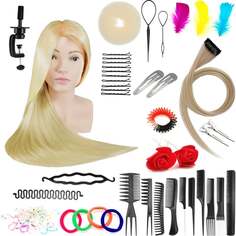 Набор тренировочных головок Ula 70 Blond, синтетические волосы + 80 аксессуаров + ручка, парикмахерская насадка для расчесывания, насадка для упражнений, Calissimo