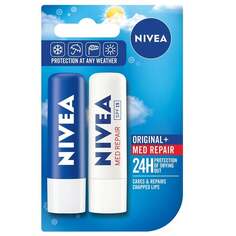 Набор Оригинальная защитная помада 4,8г + ухаживающая помада Med Repair 4,8г Nivea