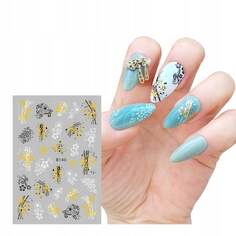 Наклейки для дизайна ногтей с голографическими цветочными узорами, Frezarkowo