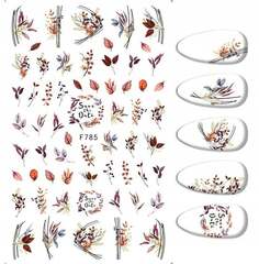 Наклейки для дизайна ногтей с узорами, листьями и цветами F-785, Frezarkowo