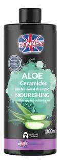 Питательный увлажняющий шампунь для сухих и тусклых волос 1000мл Ronney Aloe ceramides Professional Shampoo