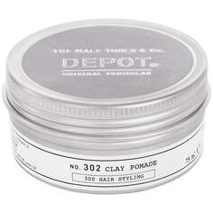 Депо, НЕТ. 302 Clay Pomade, Кремовая помада с глиной для укладки мужских волос с каолином и глицерином, 75 мл, Depot