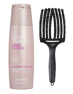 Набор для разглаживания и расчесывания волос: кондиционер 250 мл + кисть размера L Alfaparf Keratin Therapy Maintenance and Finger Brush