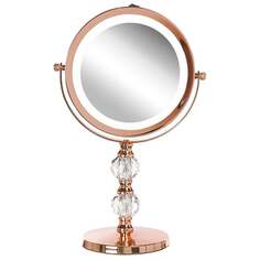 Косметическое зеркало со светодиодной подсветкой ø 18 см розовое золото CLAIRA, Beliani, золотой