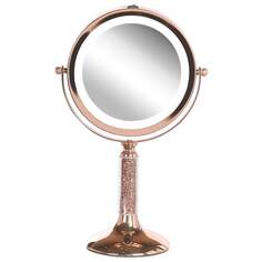 Косметическое зеркало со светодиодной подсветкой ø 18 см, розовое золото BAIXAS, Beliani, розовый