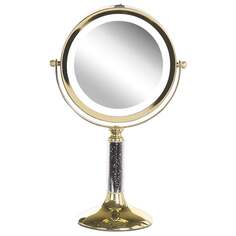 Косметическое зеркало со светодиодной подсветкой ø 18 см, золото BAIXAS, Beliani, золотой