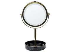 Косметическое зеркало со светодиодной подсветкой ø 26 см, золотое с черным SAVOIE, Beliani, черный