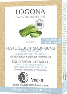 Увлажняющее очищающее мыло для кожи лица с органическим алоэ и гиалуроновой кислотой, 60 г Logona