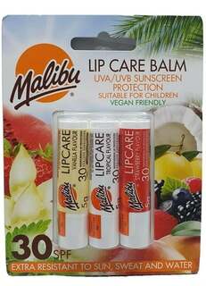 Бальзам для губ, набор помад UVA-UVB SPF30, 3 шт. Malibu Malibu'