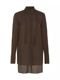 Шелковая блузка с высоким и низким вырезом и акцентом на завязках Frame, цвет espresso