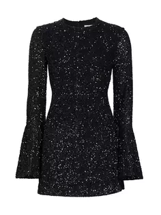 Мини-платье с расклешенными рукавами и пайетками Frame, черный