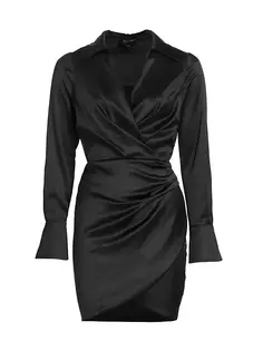 Атласное платье-рубашка Dreamer со сборками Line &amp; Dot, черный