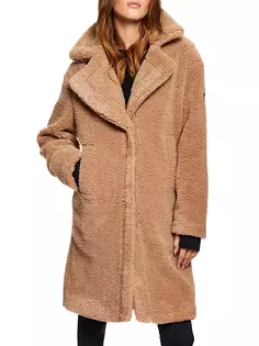 Пальто с кожаной отделкой из шерпа Sam., цвет camel