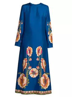 Шелковое платье макси с длинными рукавами La Doublej, цвет poppies blue