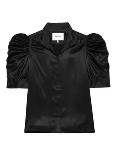 Шелковый топ Gillian со сборками Frame, цвет noir