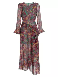 Платье миди Jolene асимметричного цвета с цветочным принтом Saloni, цвет prairie sky