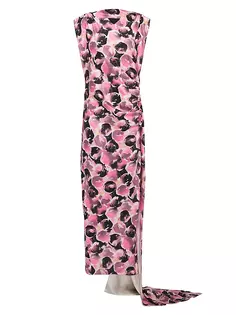 Длинное атласное платье с принтом Prada, розовый