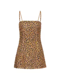 Короткое платье из органзы с вышивкой Animalier Valentino Garavani, цвет animal print beige