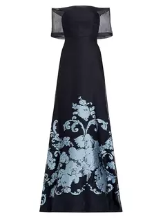 Платье Deedie с открытыми плечами и цветочным принтом Lela Rose, темно-синий