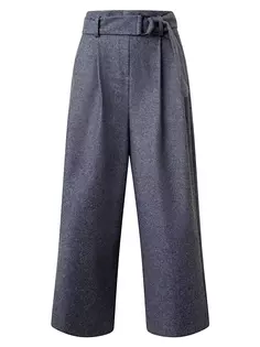 Широкие фланелевые шерстяные брюки Fiorella с поясом Akris Punto, цвет slate