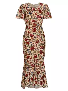 Приталенное платье миди Arabella с воланами Rhode, цвет cream vichy rose