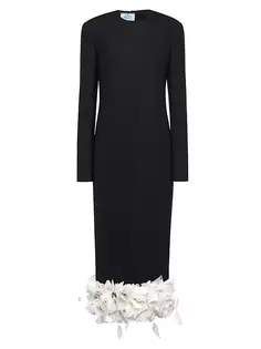Шерстяное платье-миди с вышивкой Prada, черный