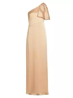 Атласное платье на одно плечо Chelsea с жатым эффектом Sachin &amp; Babi, цвет champagne