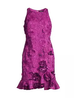 Коралловое мини-платье с цветочной аппликацией Ungaro, цвет pink orchid