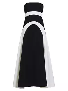 Двухцветное платье без бретелек со швами Lela Rose, цвет black ivory