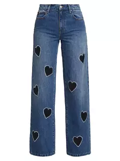 Широкие джинсы со средней посадкой и вырезом в форме сердца Karrie Alice + Olivia, цвет true blues dark