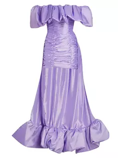 Коктейльное платье High-Lo из шелковой тафетты с открытыми плечами Christian Cowan, цвет lilac